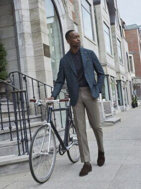 Jack Victor 100% Wool Navy Blue Plaid Blazer